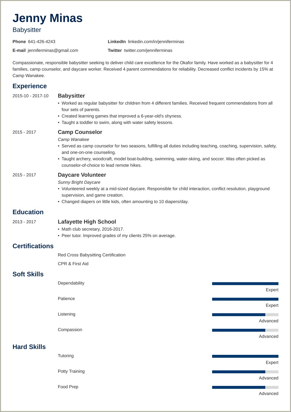 Profesional Resume With Nanny Past Work Experience