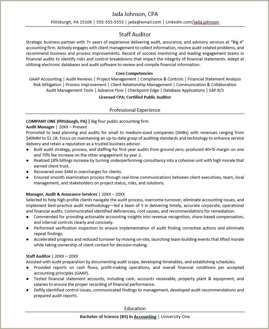Professional Certified Public Accountant Resume Sample