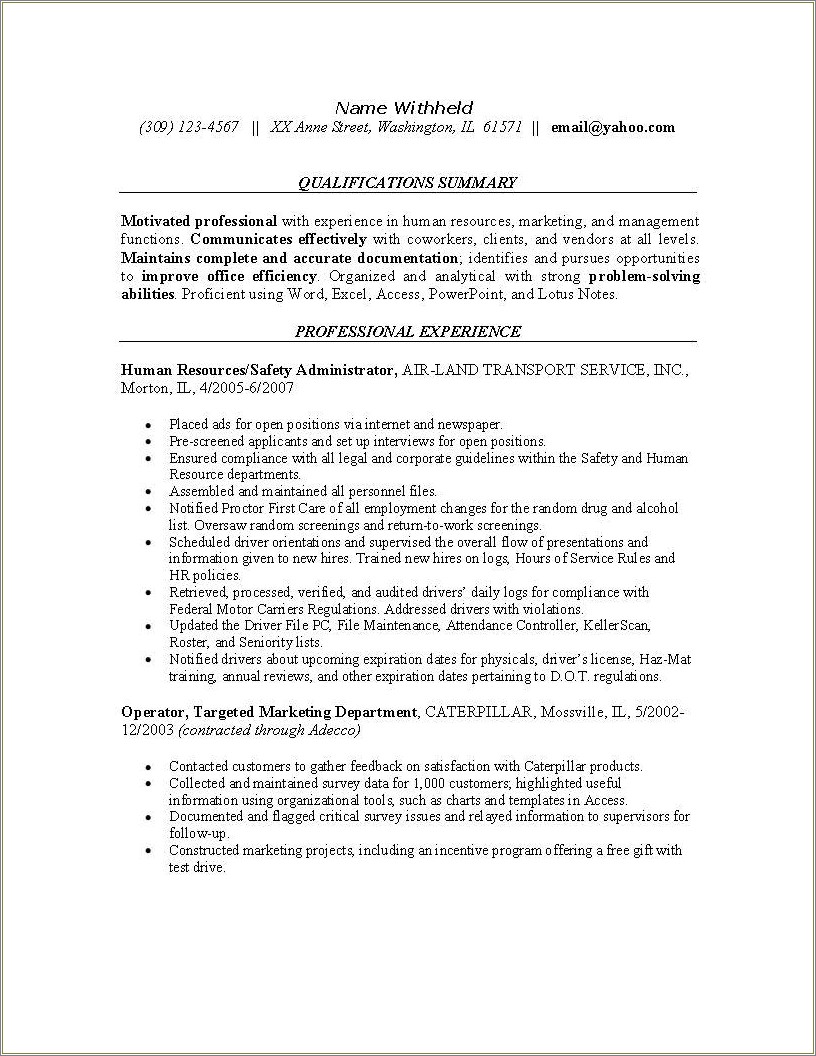 Professional Cover Letter For Resume Human Resorce Sample