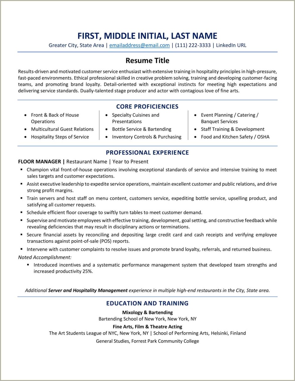 Professional Experience Vs Previous Employment Resume