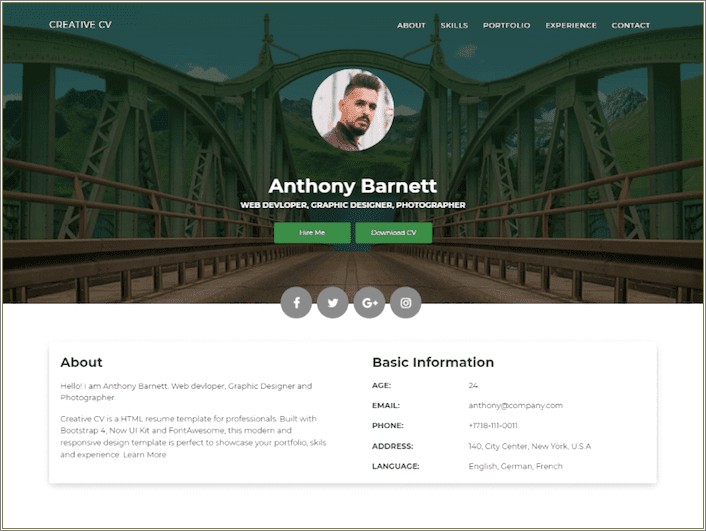 Professional Html And Css Cv Resume Templates
