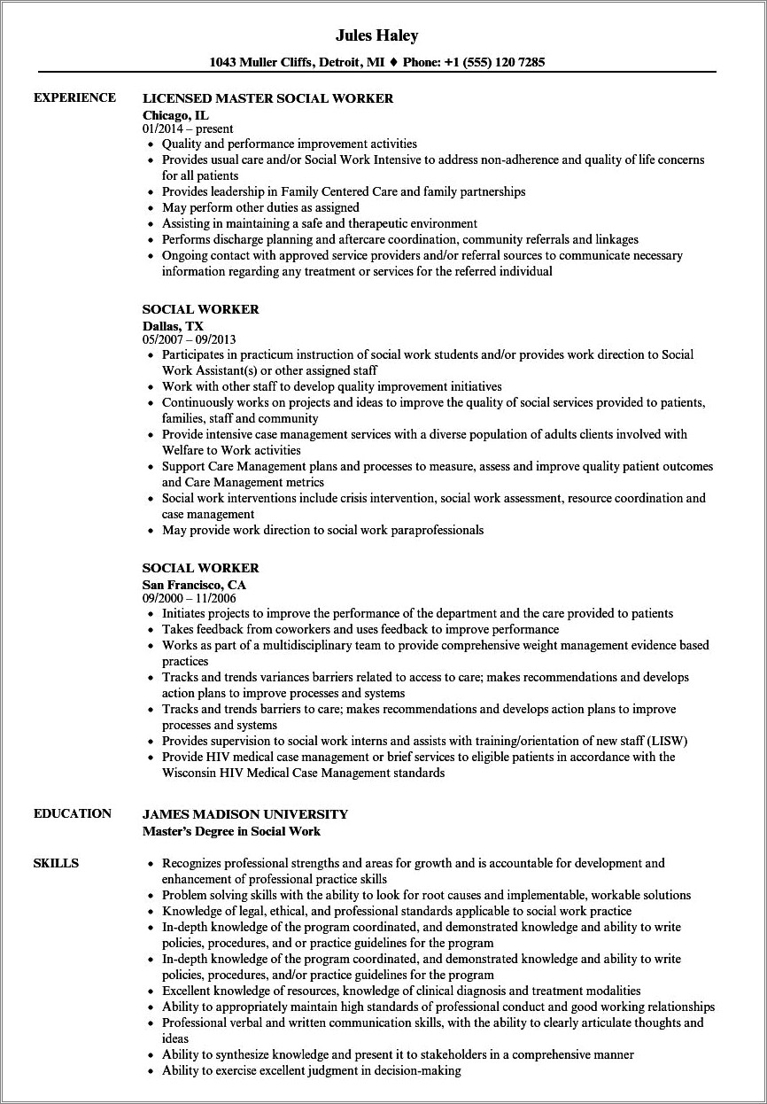 Professional Interests Social Work Lmsw Resume