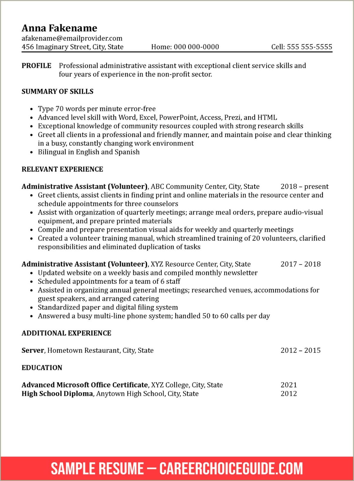 Professional Profile Examples For Resume Executive Assistant