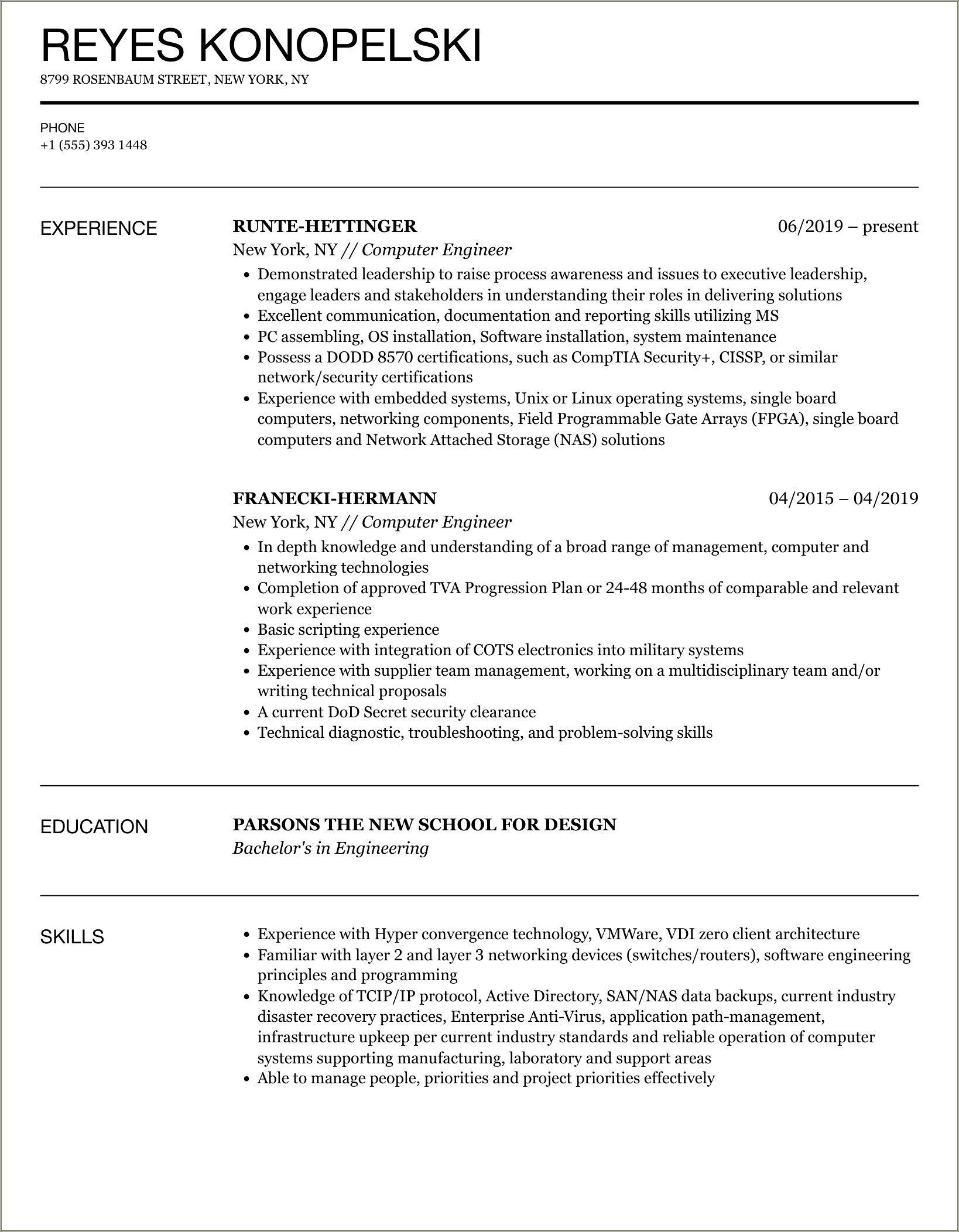 Professional Profile Examples Resume Computer Engineering