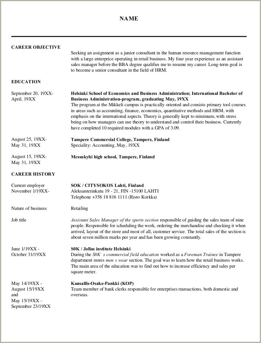 Professional Resume For Human Resource Manager