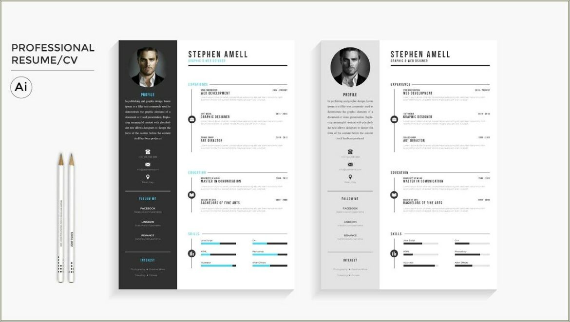 Professional Resume Free Template Download Illustrator Speed Art