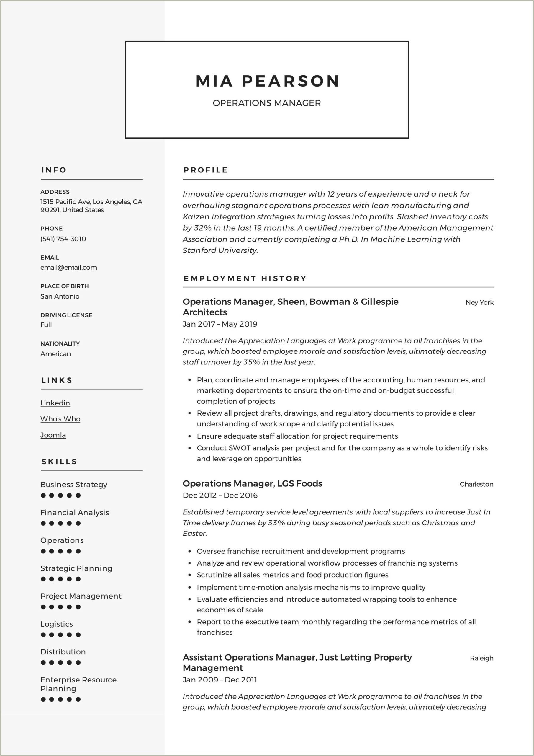 Professional Short Summary For Resident Manager Resume