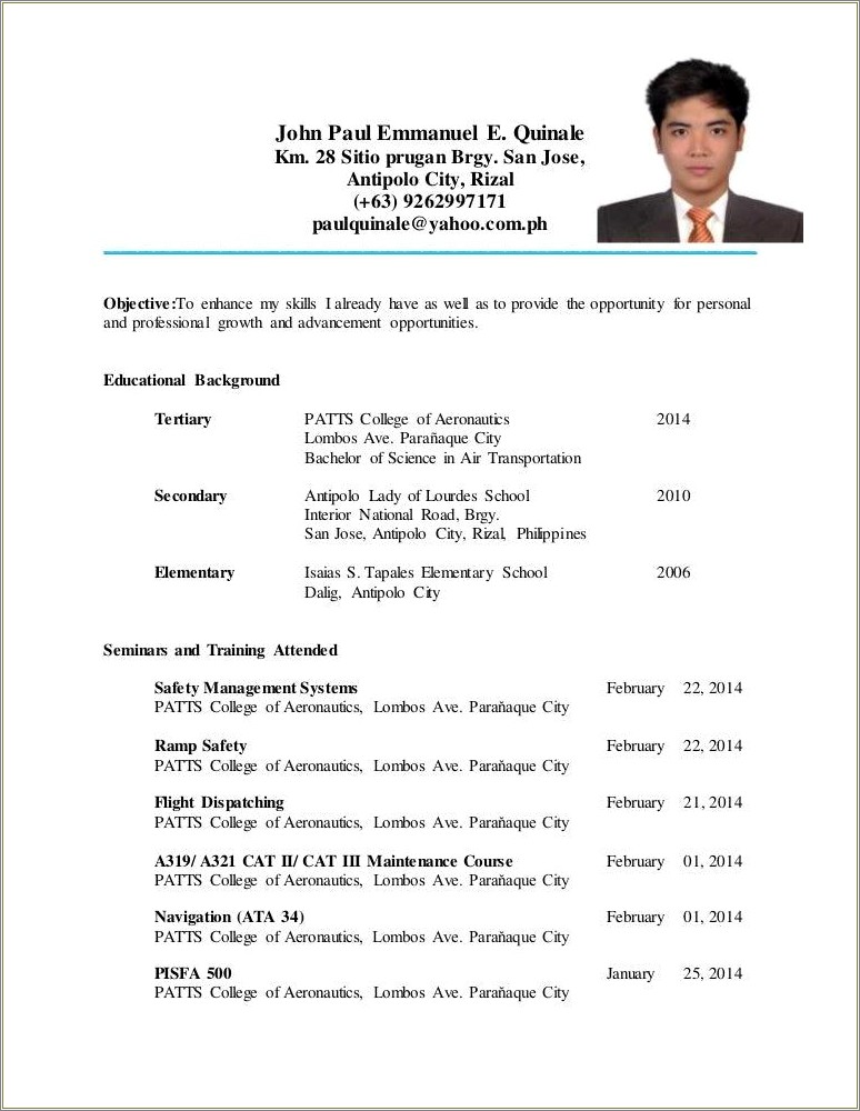 Professional Skills In Resume For Ojt