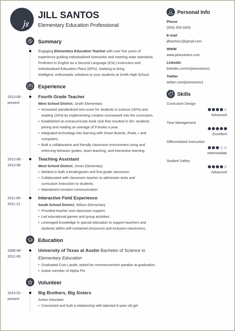 Professional Skills List For Resume For Teacher