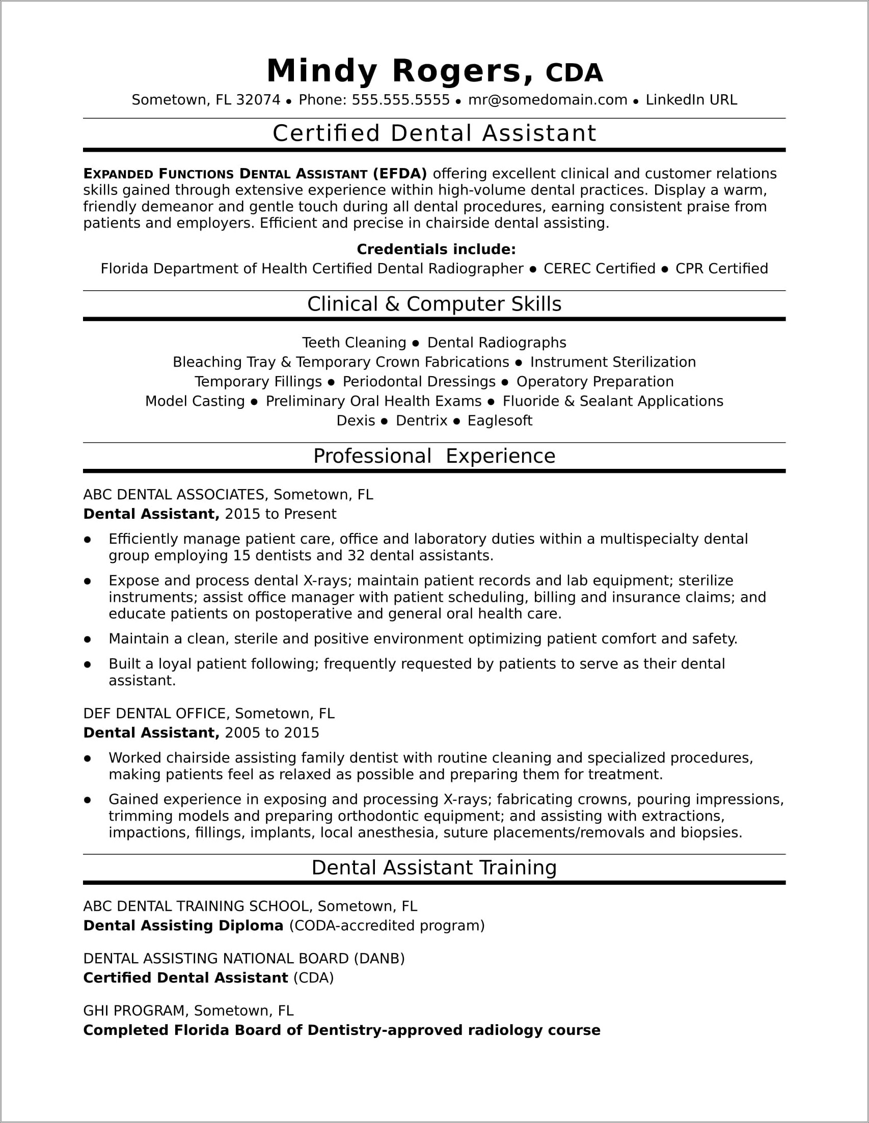 Professional Summary For A Dental Resume
