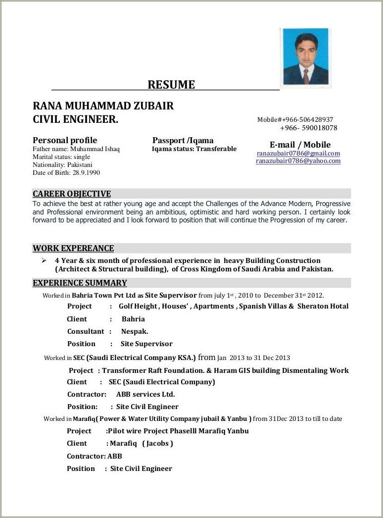 Professional Summary For Civil Engineer Resume