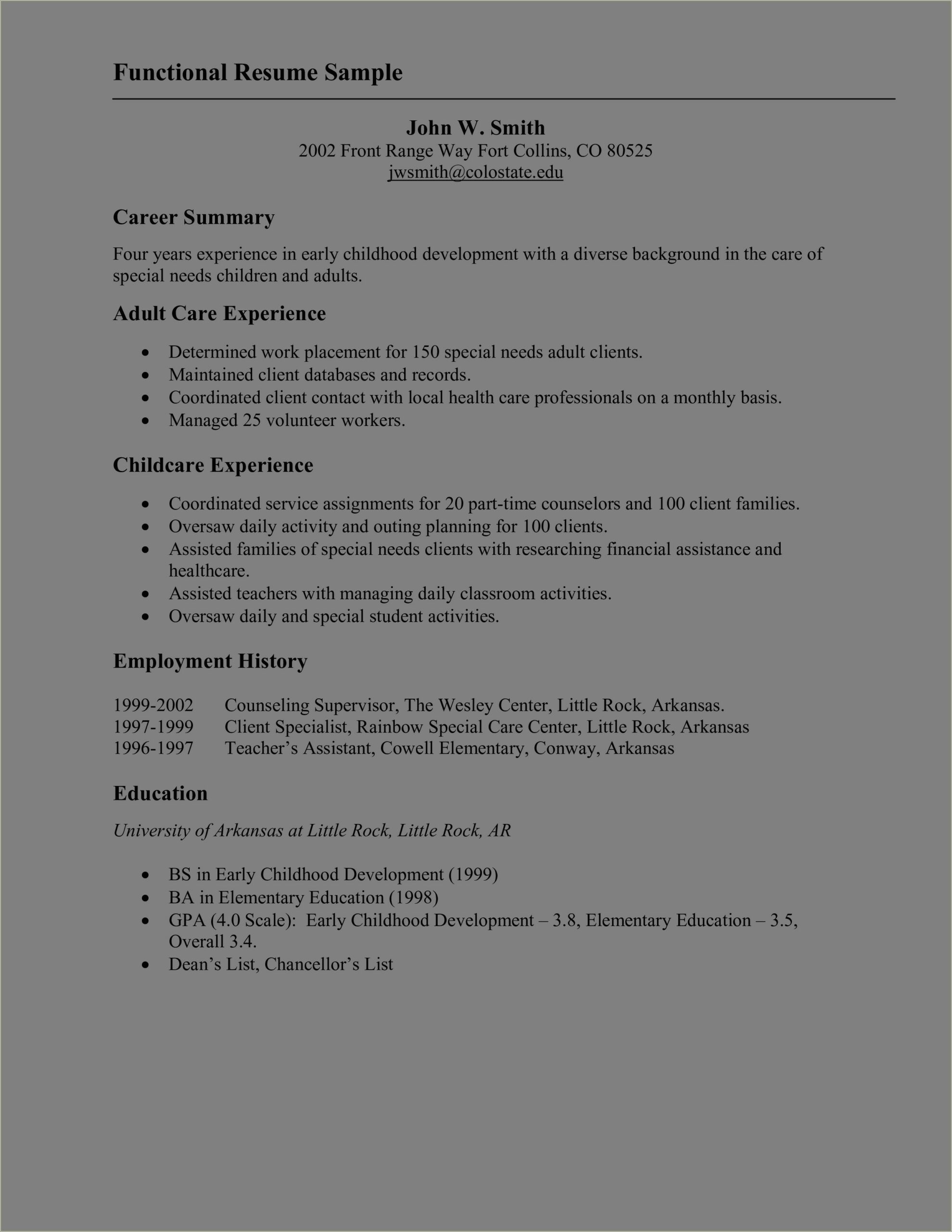 Professional Summary For Early Childhood Resume