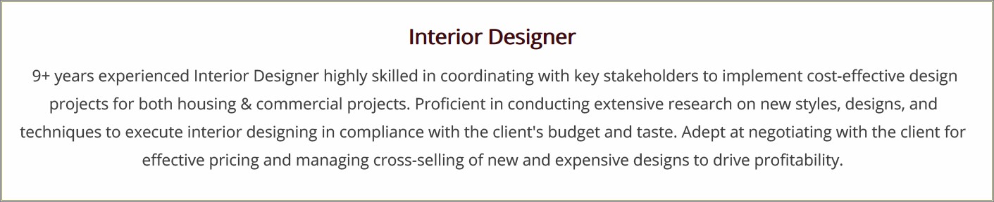 Professional Summary For Interior Designers Resum
