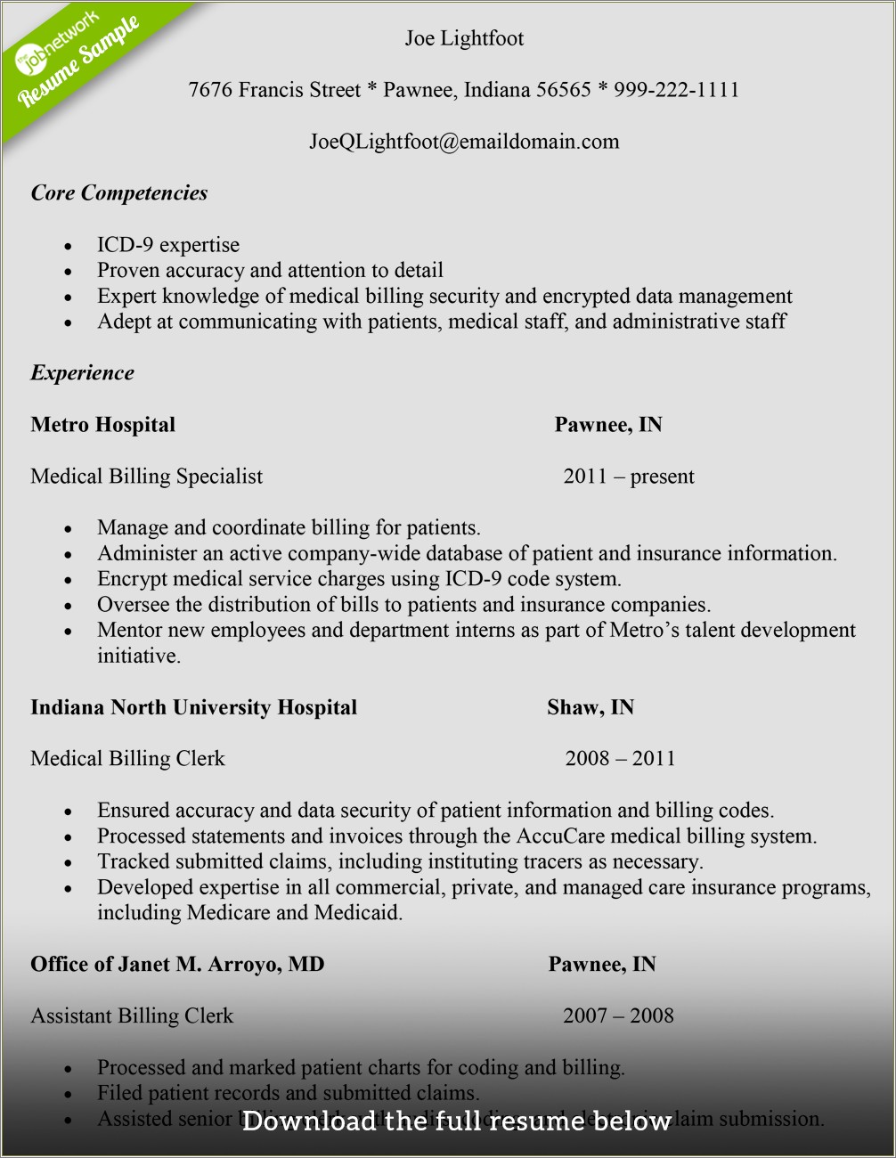 Professional Summary For Medical Billing Resume