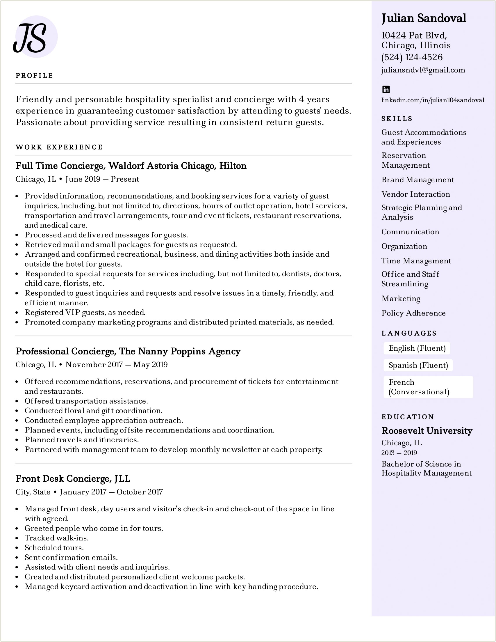 Professional Summary For Resume For Concierge