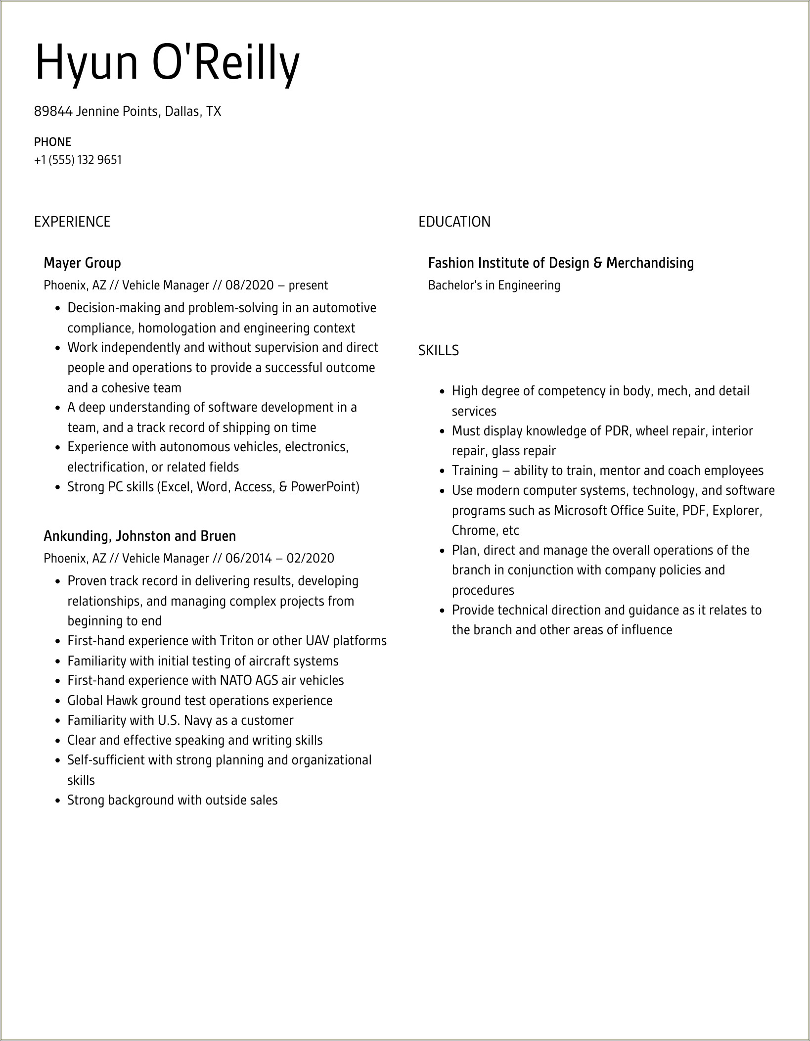 Professional Summary For Resume Vehicle Electronocsprogram Manager