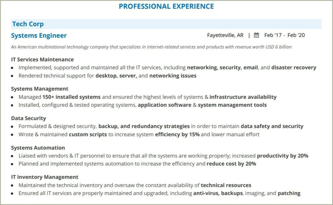 Professional Summary In Resume For Engineer