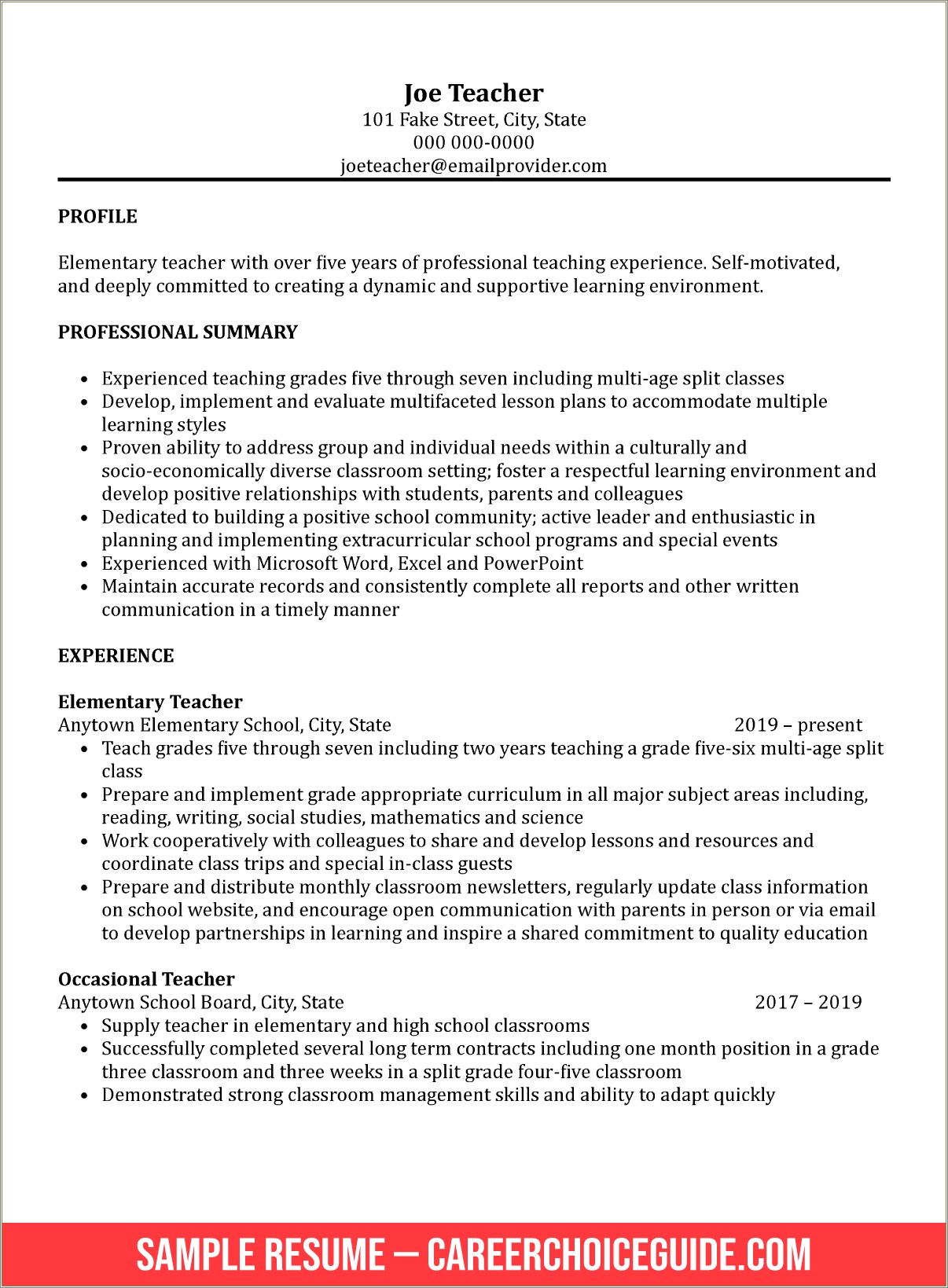 Professional Summary On Resume For Teaching