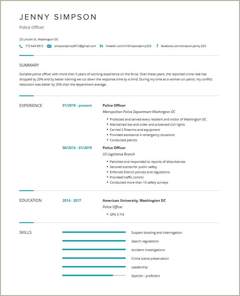 Profile Example On Resume For Law Enforecement