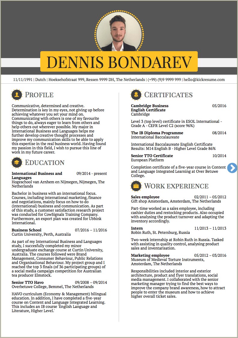 Profile Examples In Resume For Creative Marketing Students