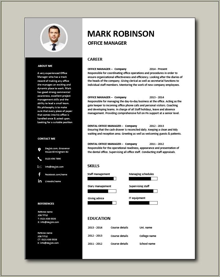 Profile Section Of Resume For Office Manager