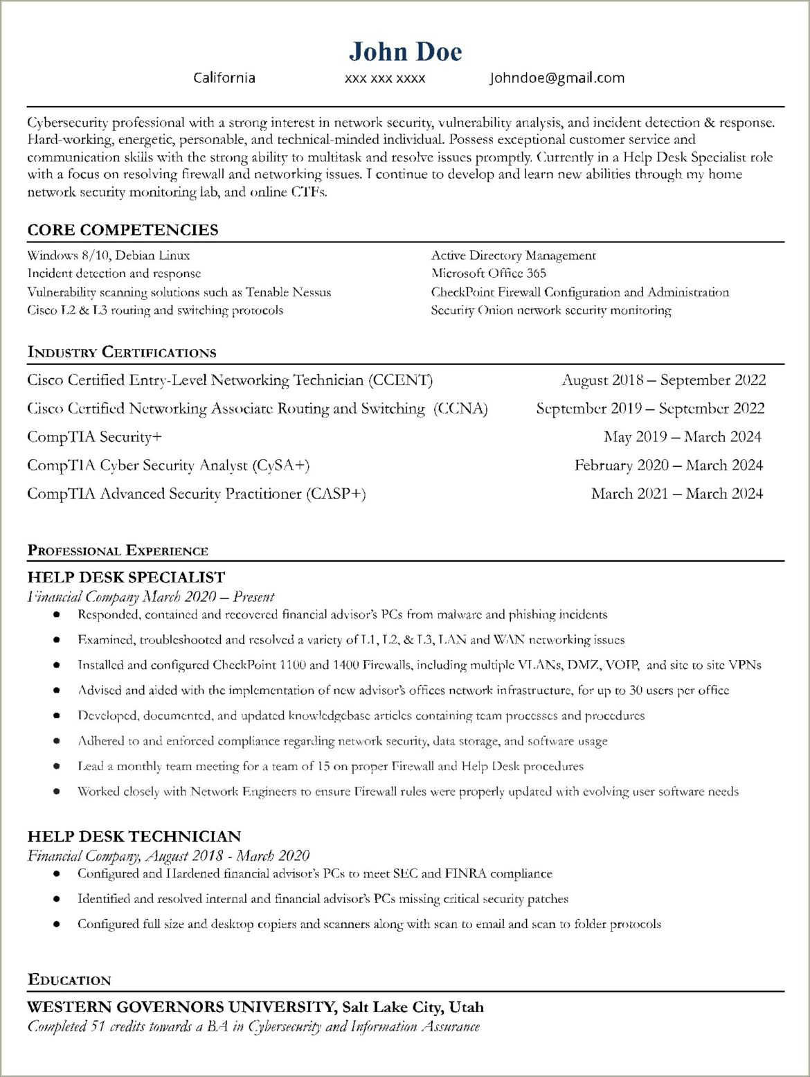 Profile Summary For Network Security Resume