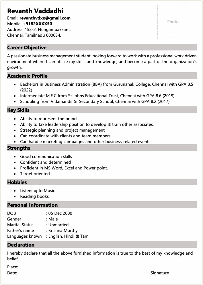 Profile Summary In Resume For Fresher