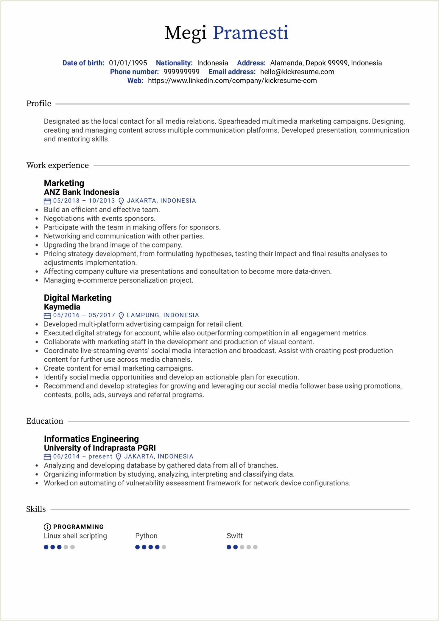 Profile Summary In Resume For Marketing