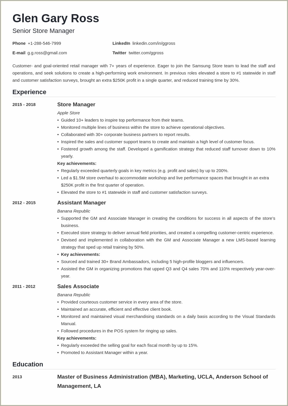 Profile Summary Sample For Sales Resume