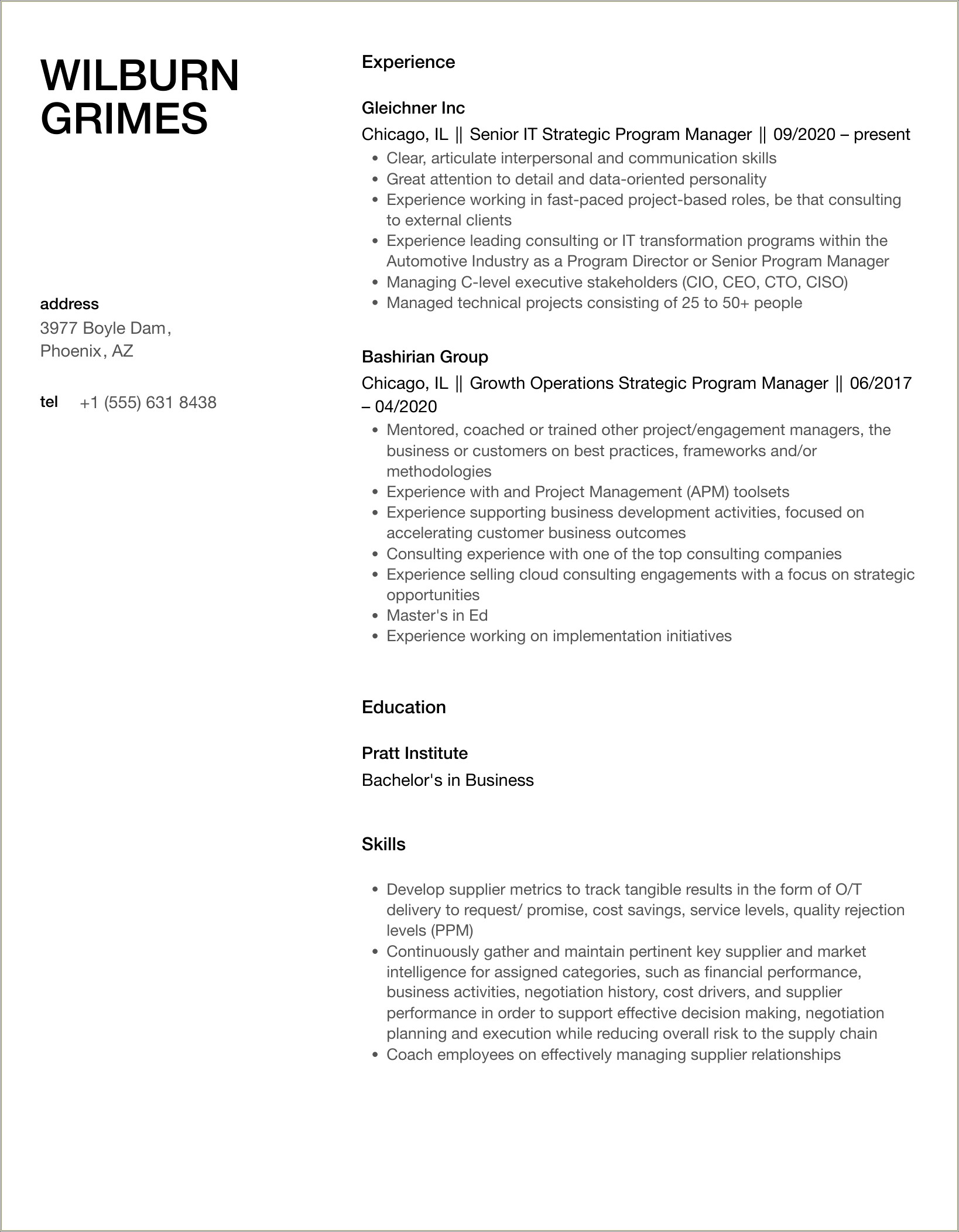 Program Manager Resume Go To Market Strategy