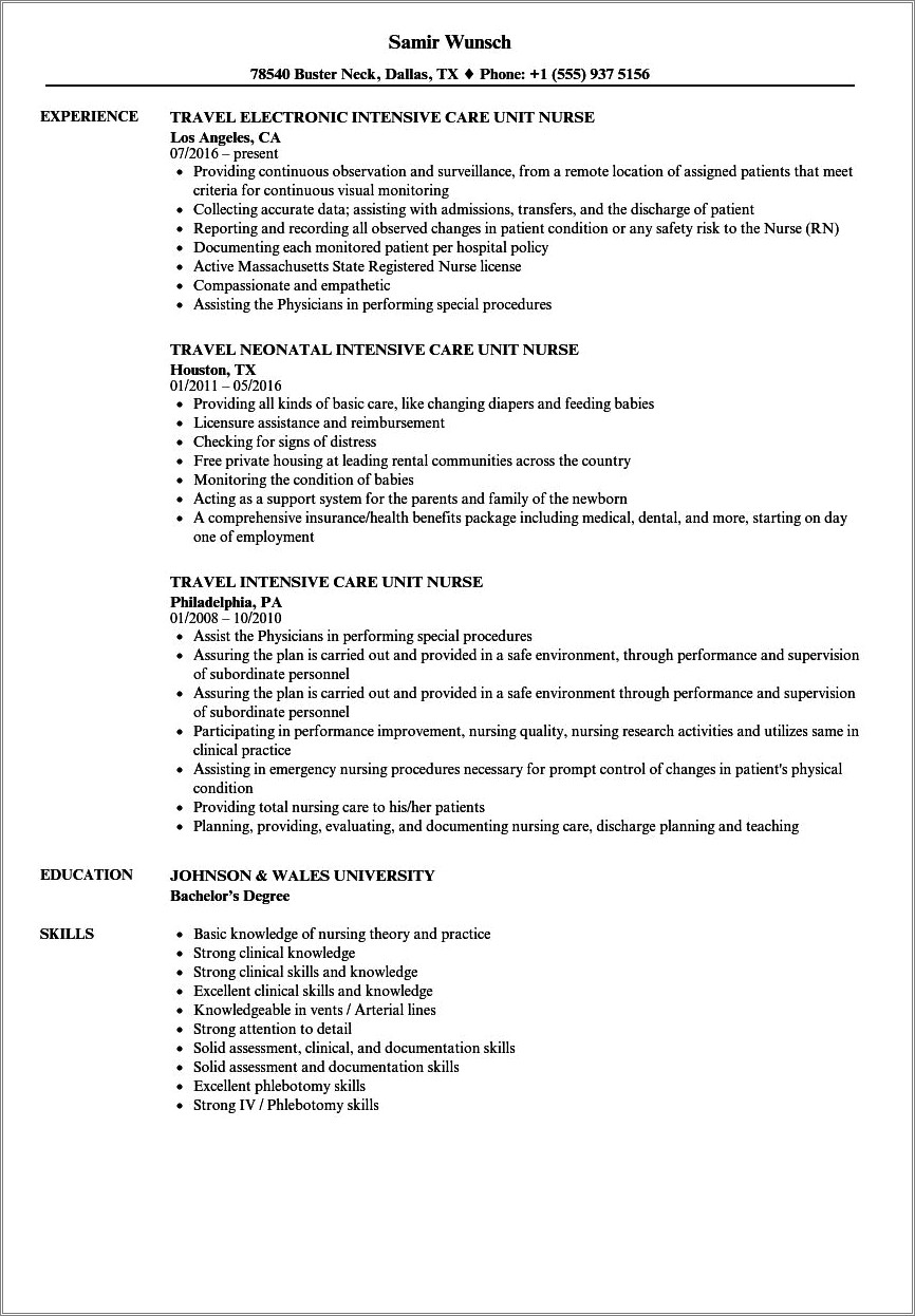 Progressive Care Unit Job Description Resume