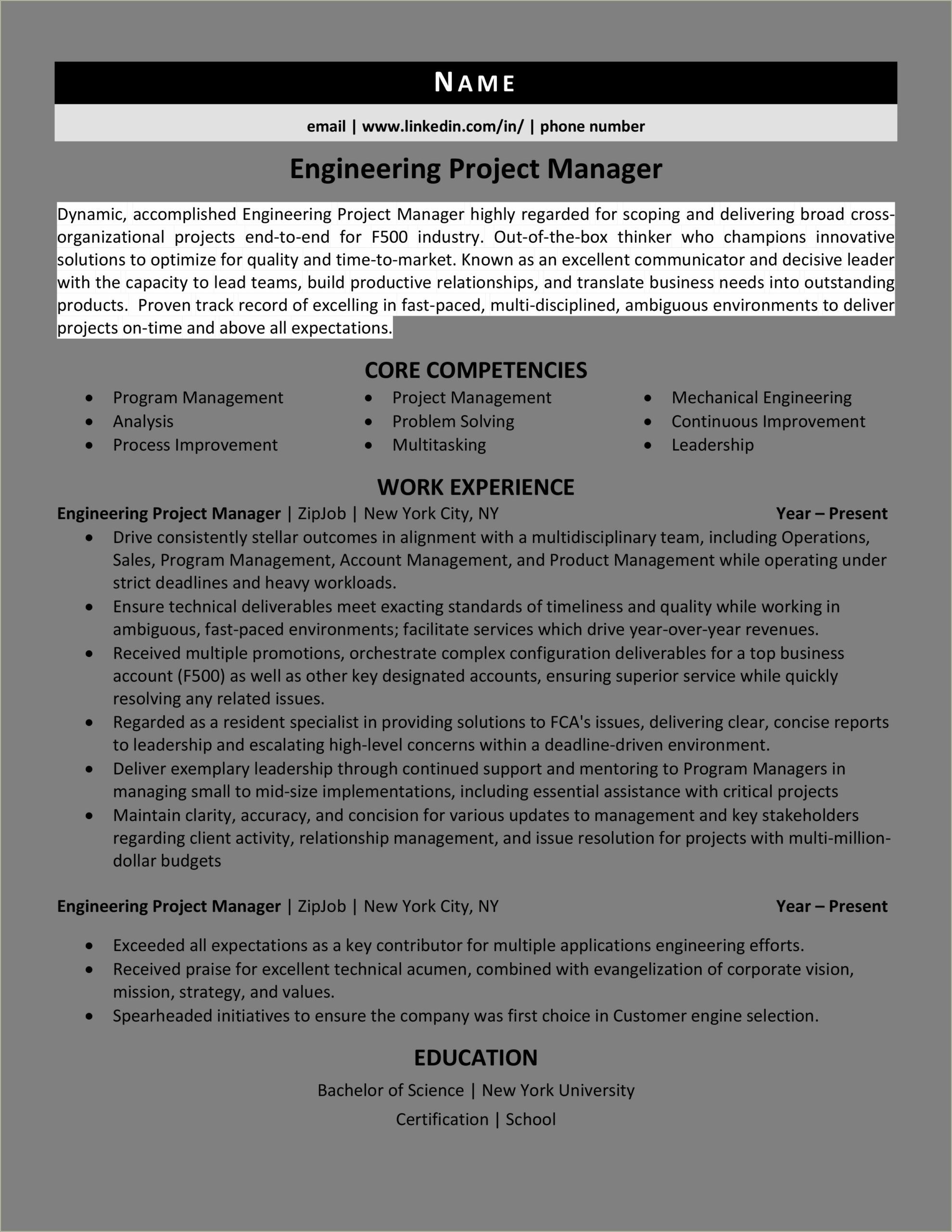 Project Analyst Core Competencies Resume Examples