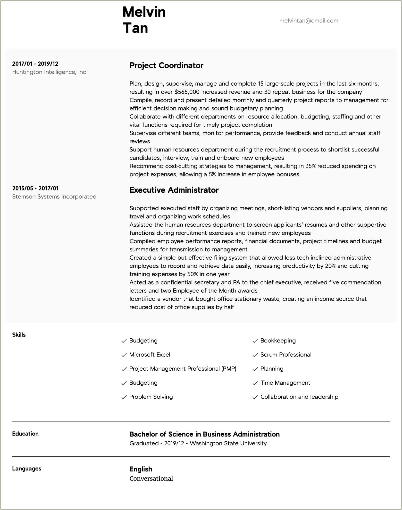 Project Coordinator Job Description Resume Sample