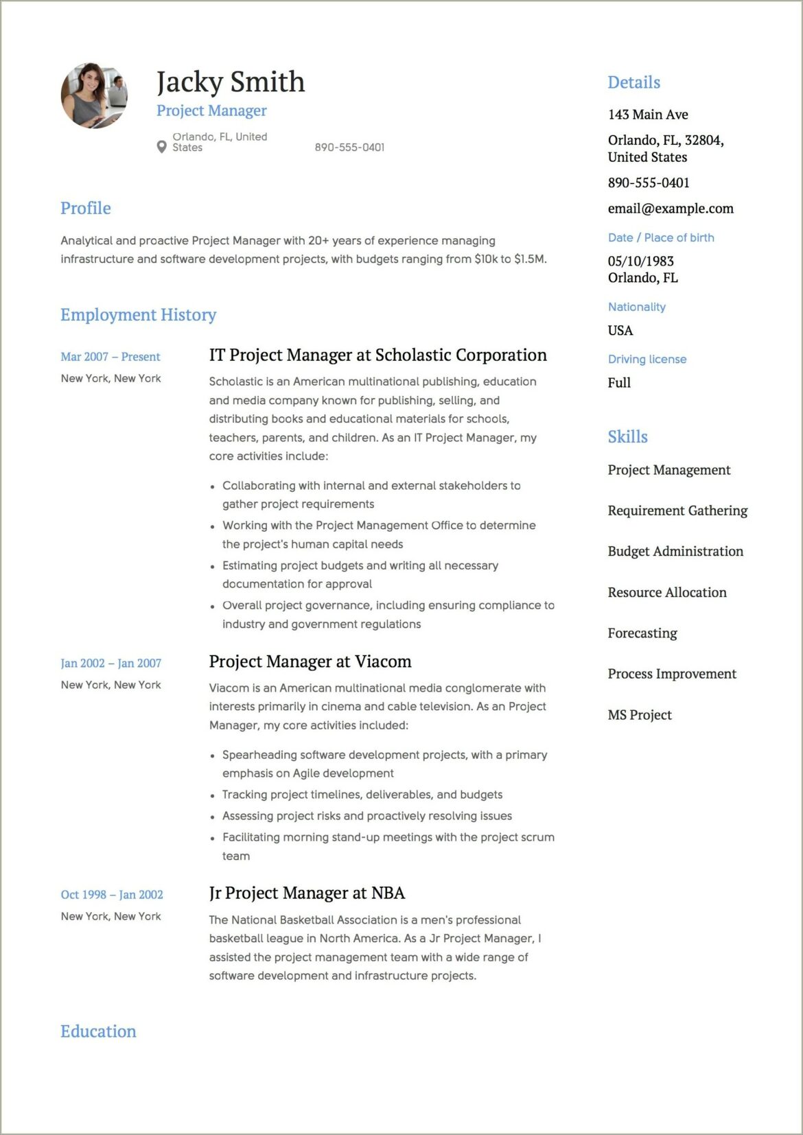 Project Description For M A Resume