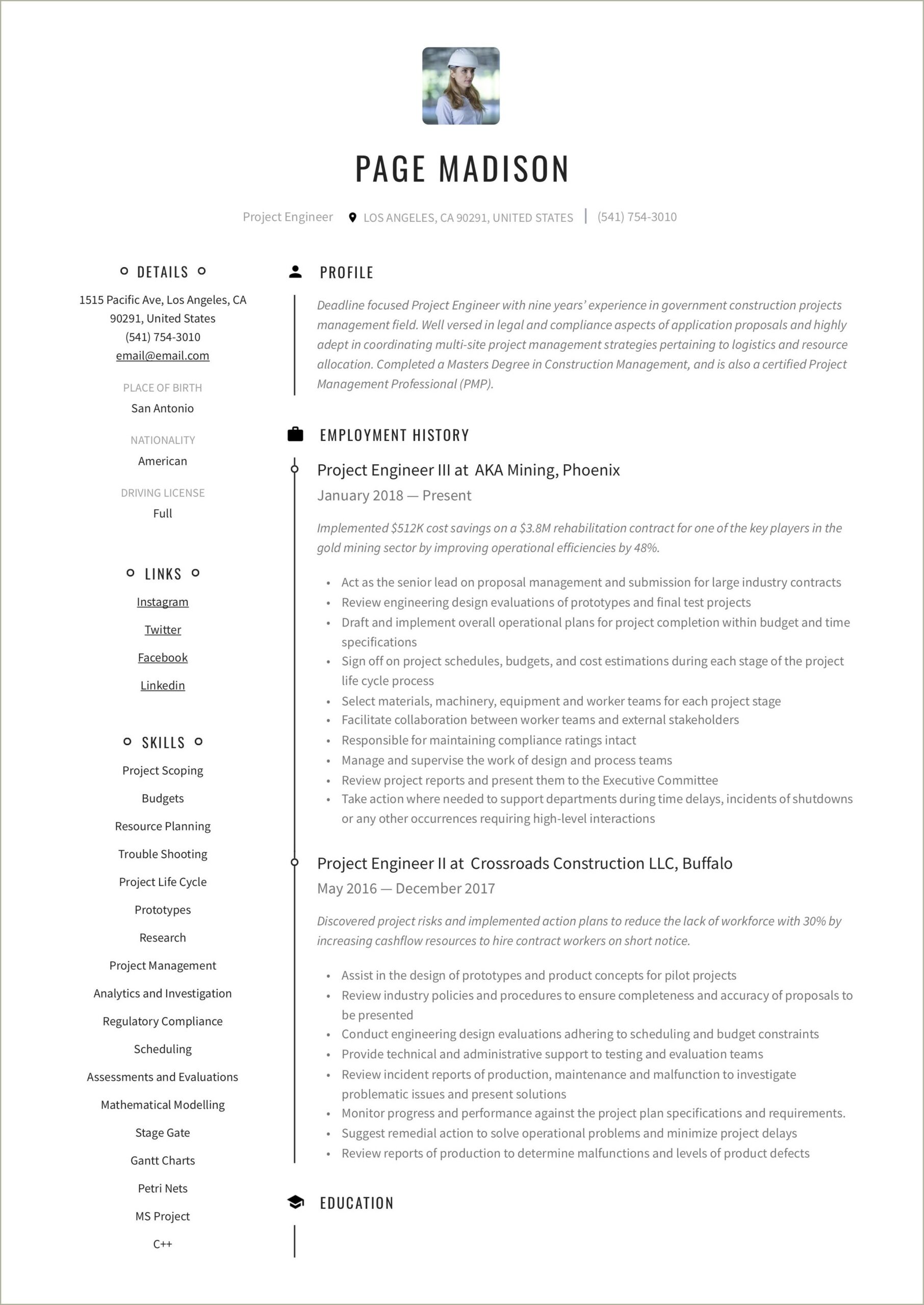 Project Management In Blurb In Resume