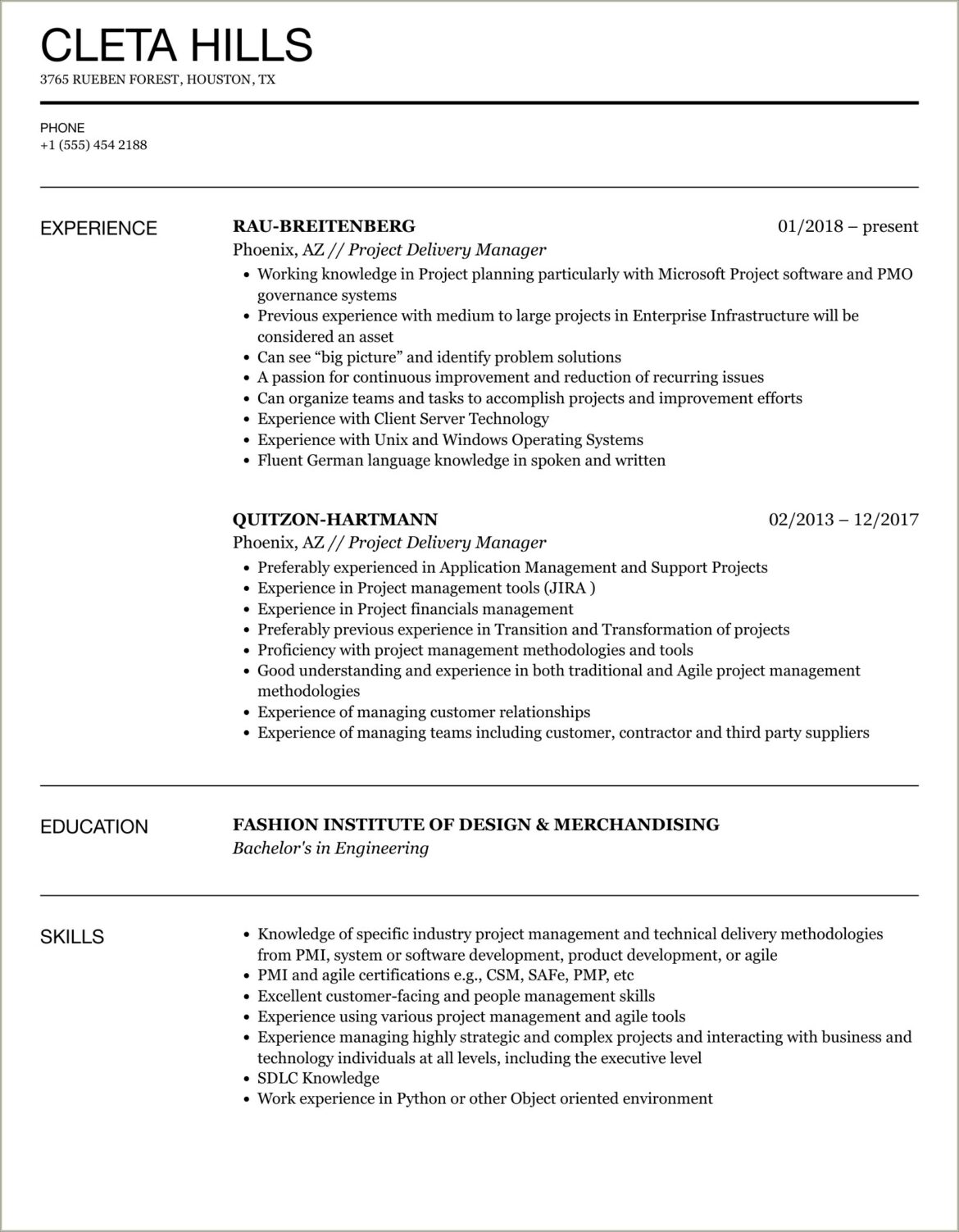 Project Management On Time Delivery Resume