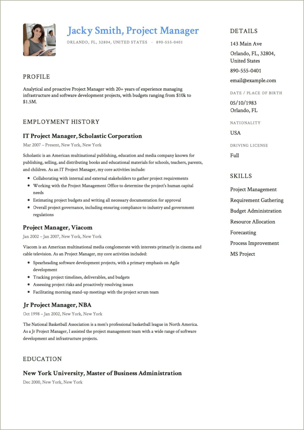 Project Management Resume Examples And Samples