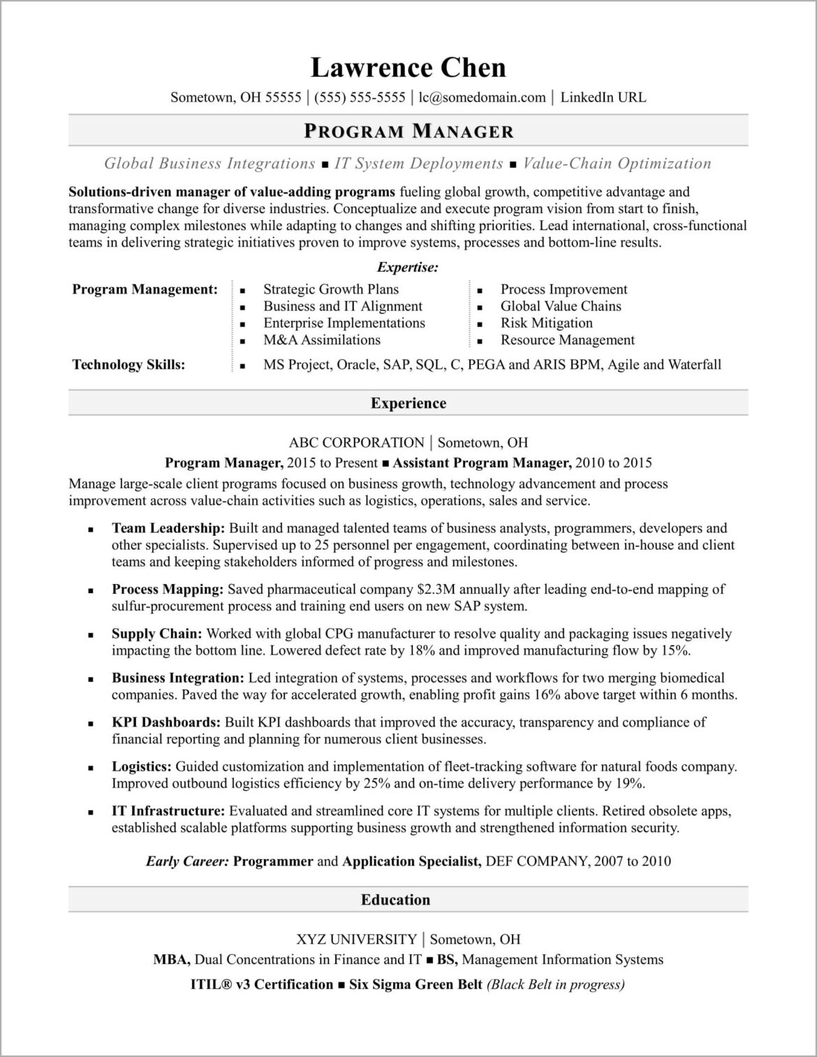 Project Manager For Insurance Companty Resume