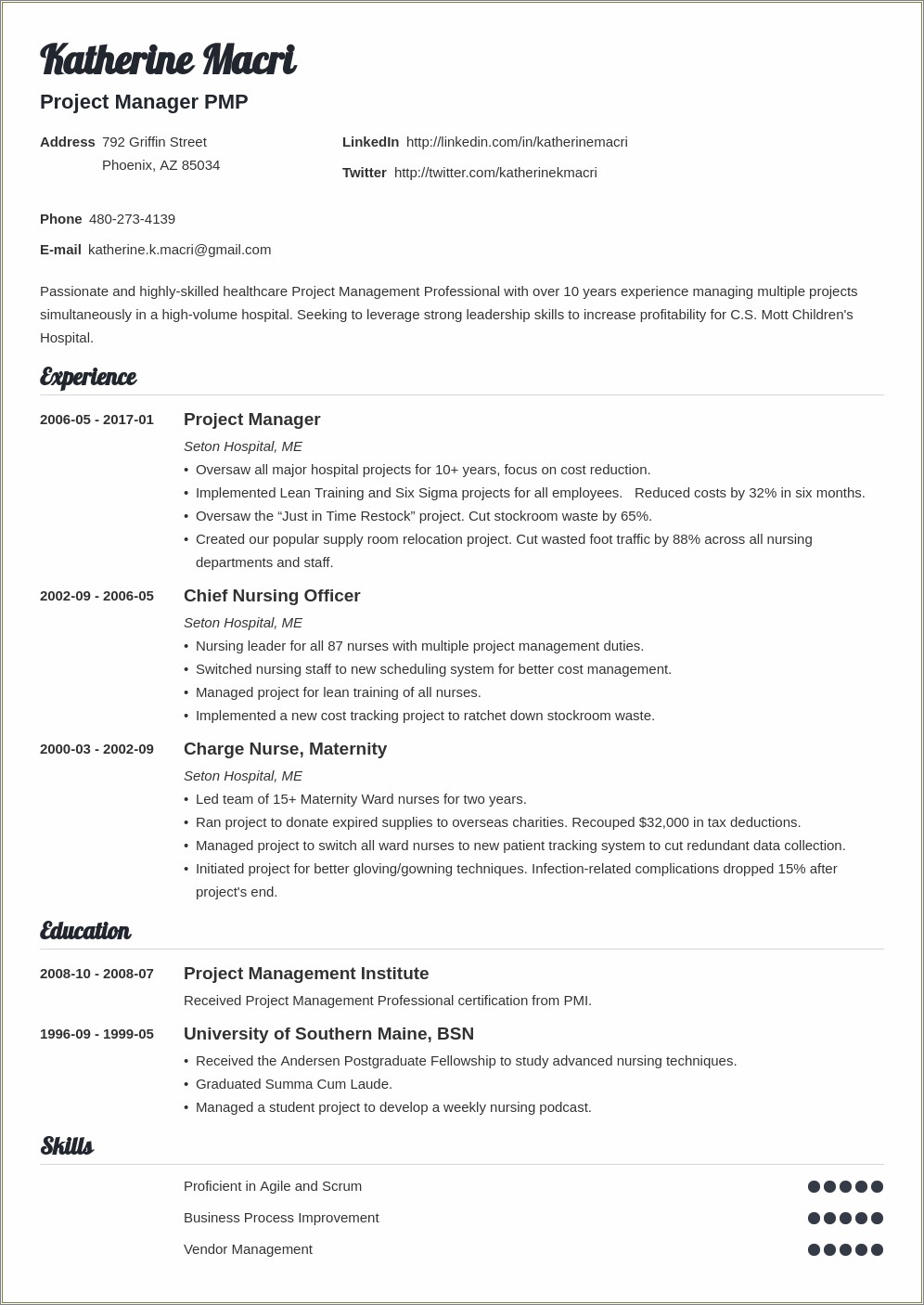 Project Manager Job Description Sample Resume