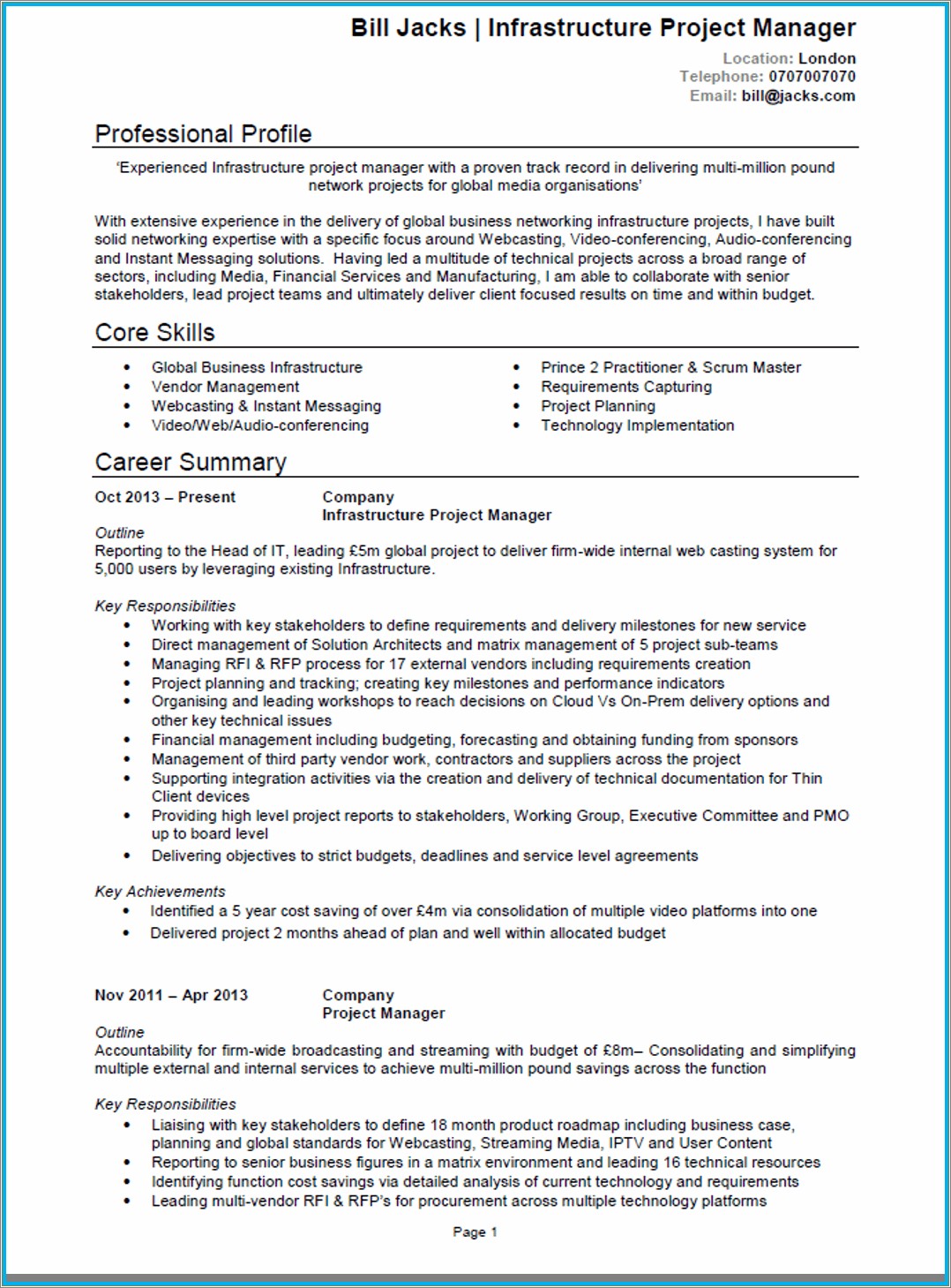 Project Manager Resume Example Scope Change