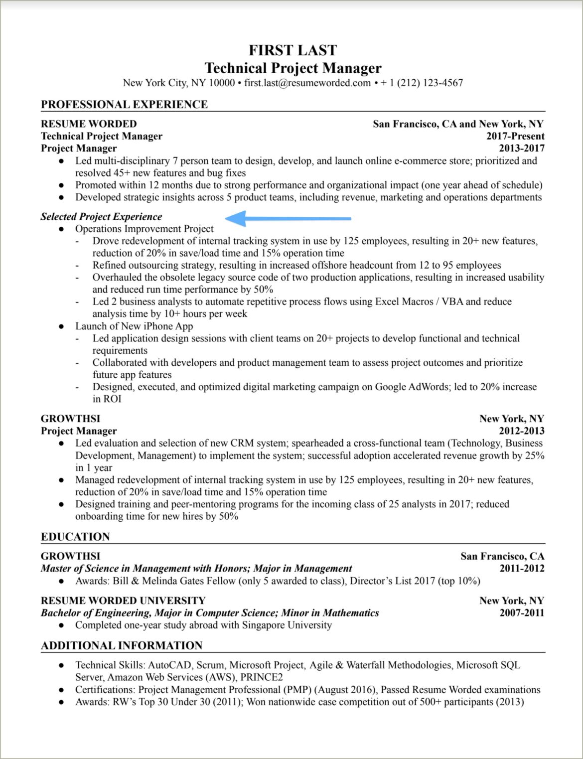 Project Manager Resume Format In Word