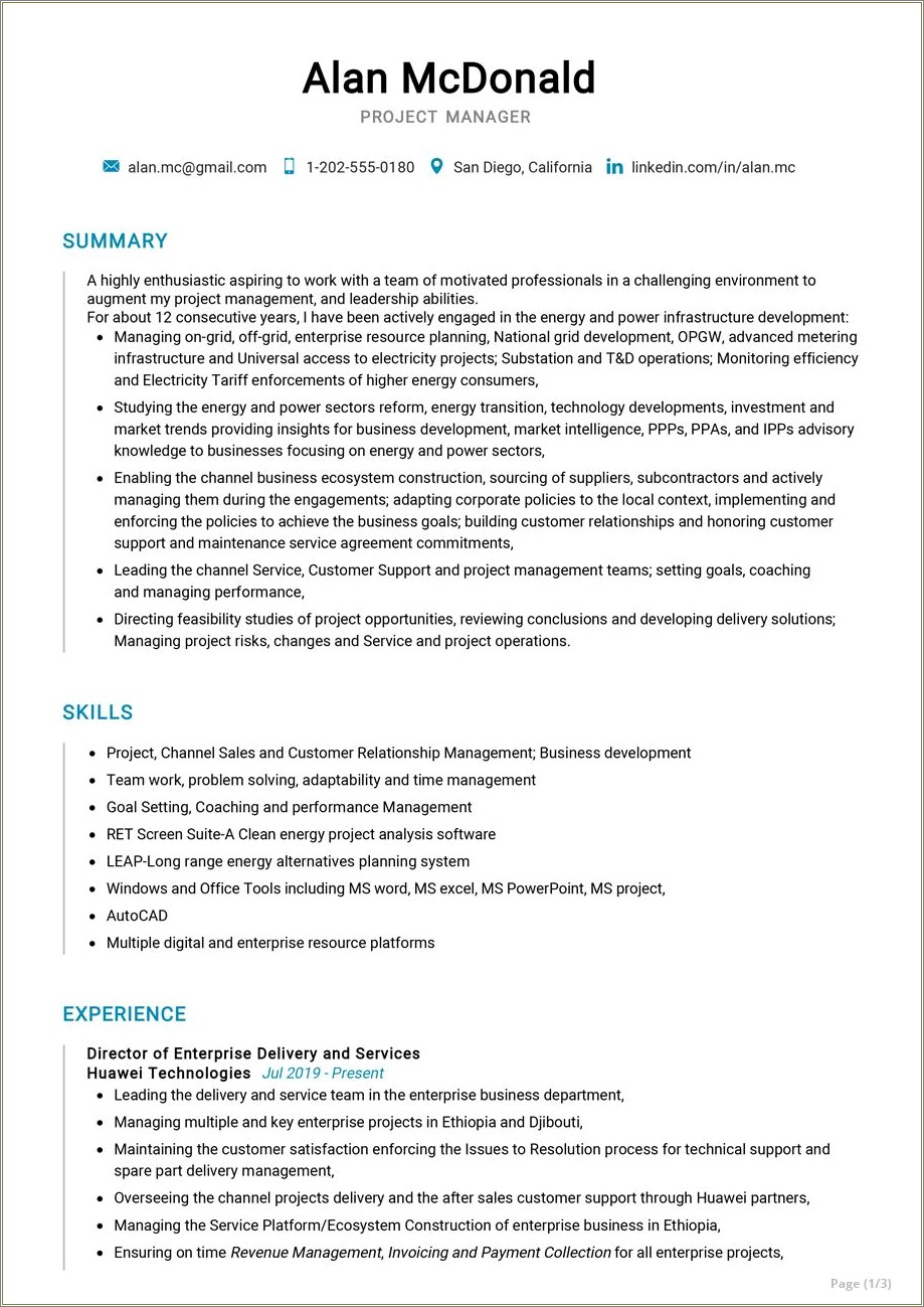 Project Manager Roles And Responsibilities Sample Resume