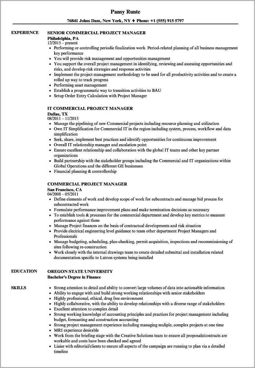 Project Manager Roofing Objective Resume Samples
