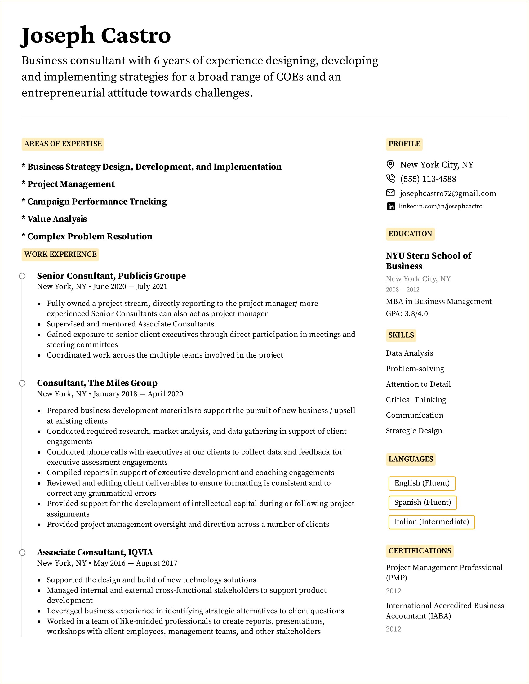 Project Manager With 6 Years Experience Resume