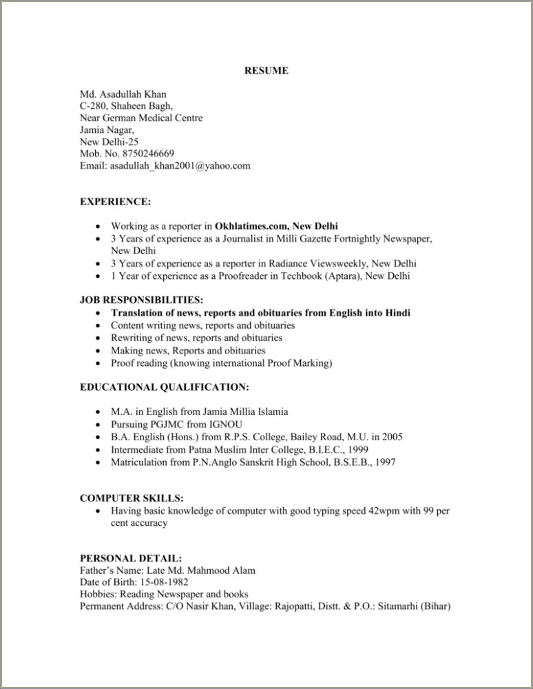 Proofreader For Textbook High School Resume