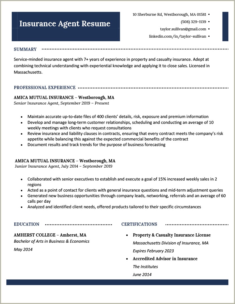 Property And Casualty Insurance Business Analyst Sample Resume