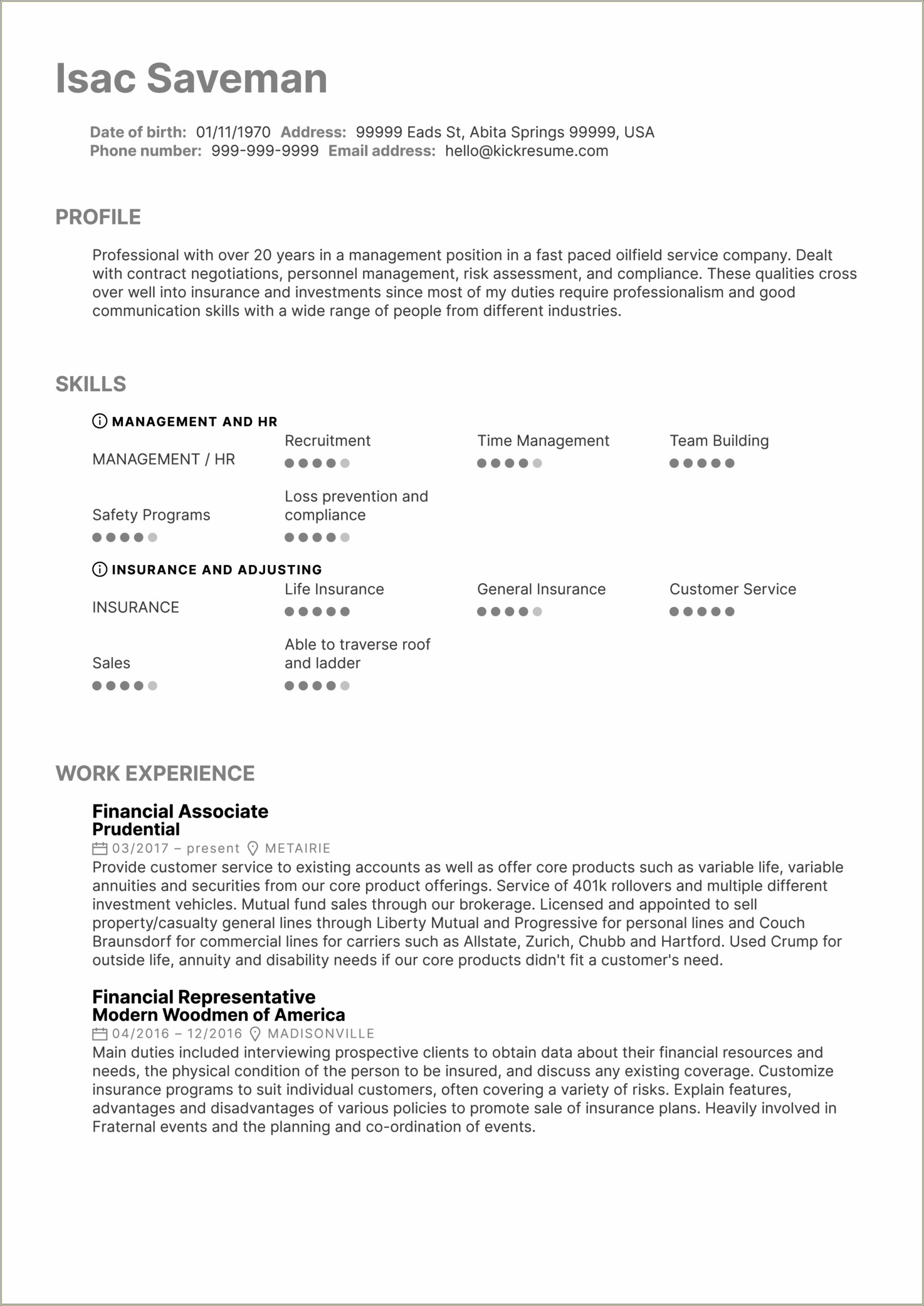 Property And Casualty Insurance Resume Examples