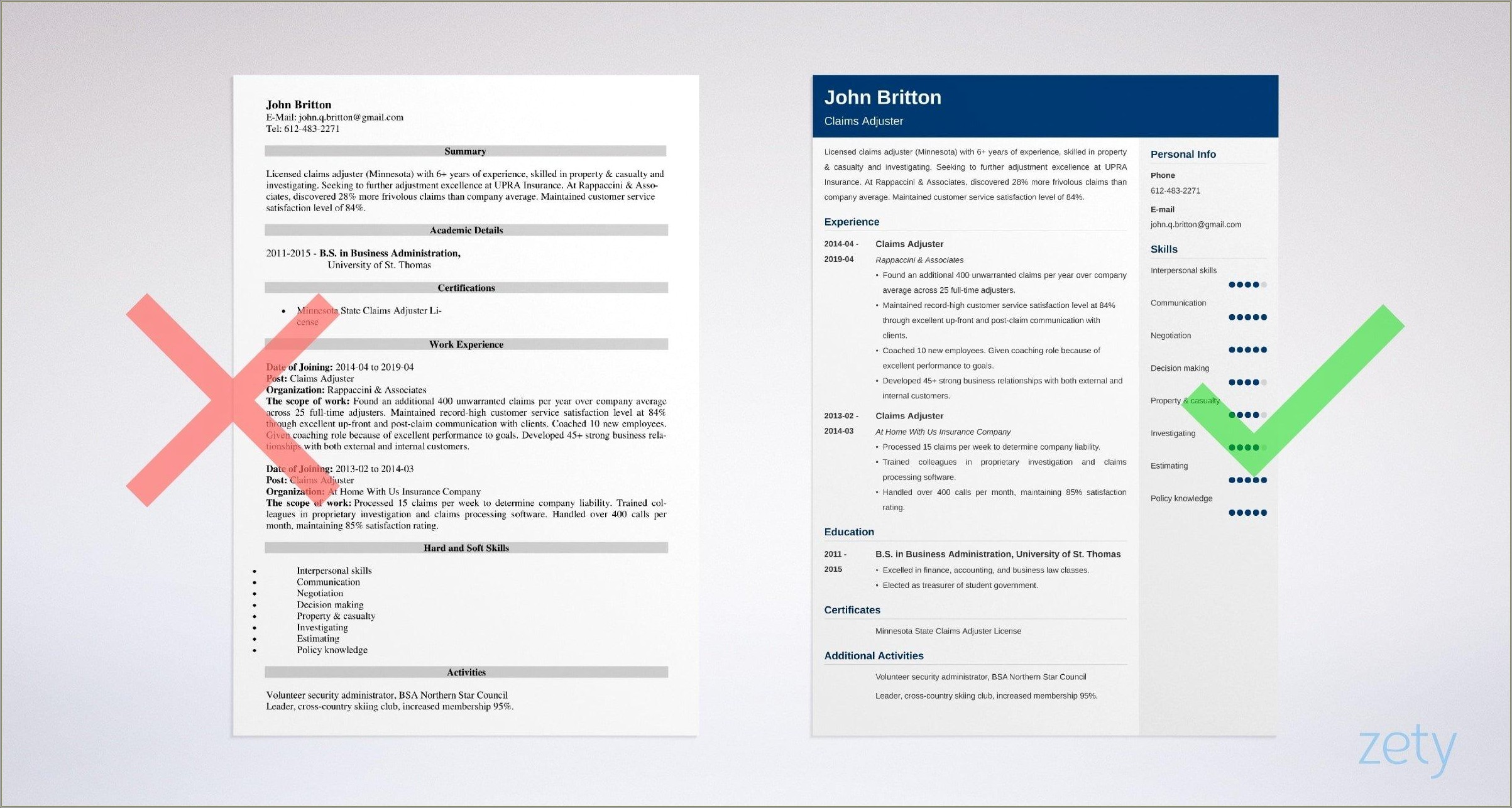 Property Claims Adjuster Job Description For Resume