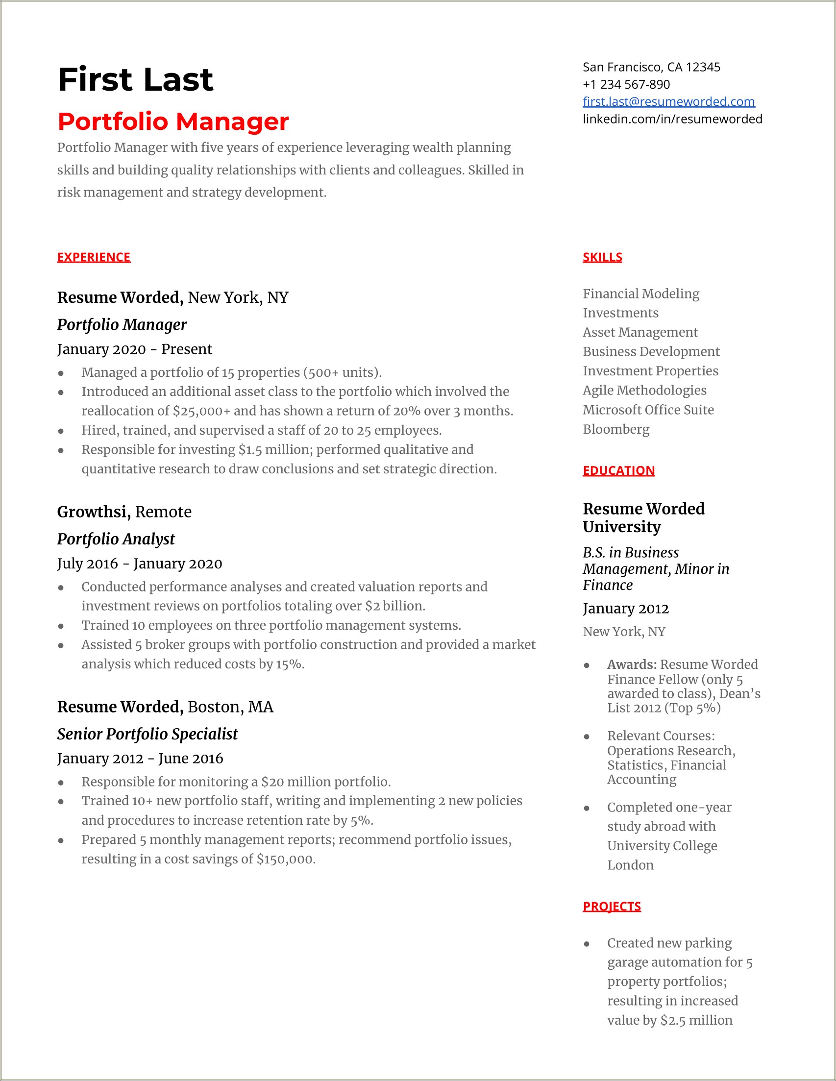 Property Development Job Description For Resume