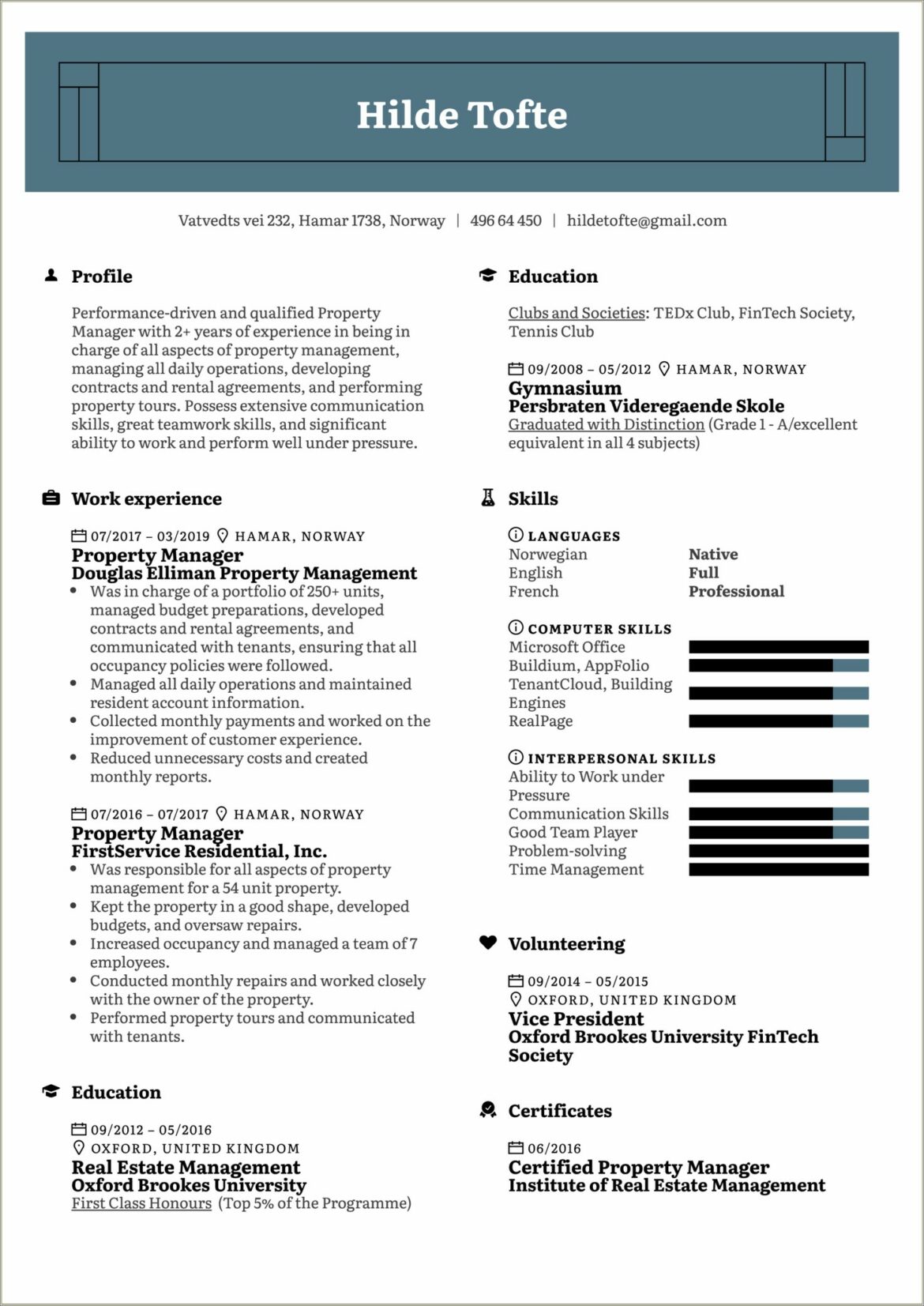 Property Management Professional Summery Resume For Manager Position